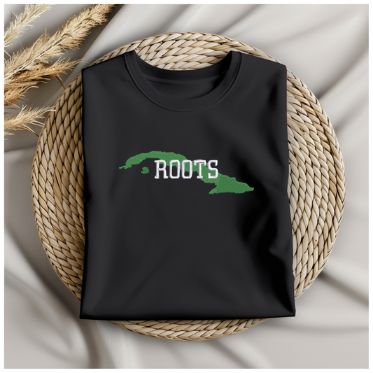 Short Sleeve T-Shirt Embroidery Cuban Map "ROOTS"