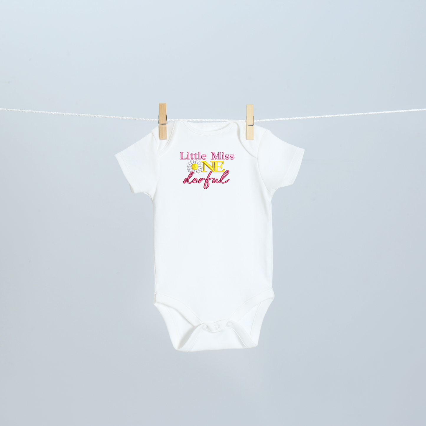 Little Miss ONEderful Daisy Embroidered First Birthday Onesie