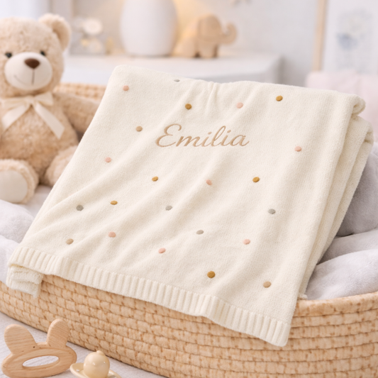 Personalized Crochet Baby Blanket with Color Dots