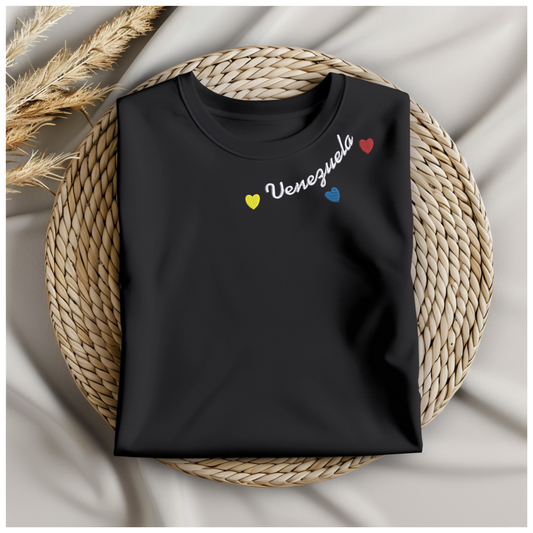 Short Sleeve T-Shirt Embroidery "Venezuela with Heart" Collar