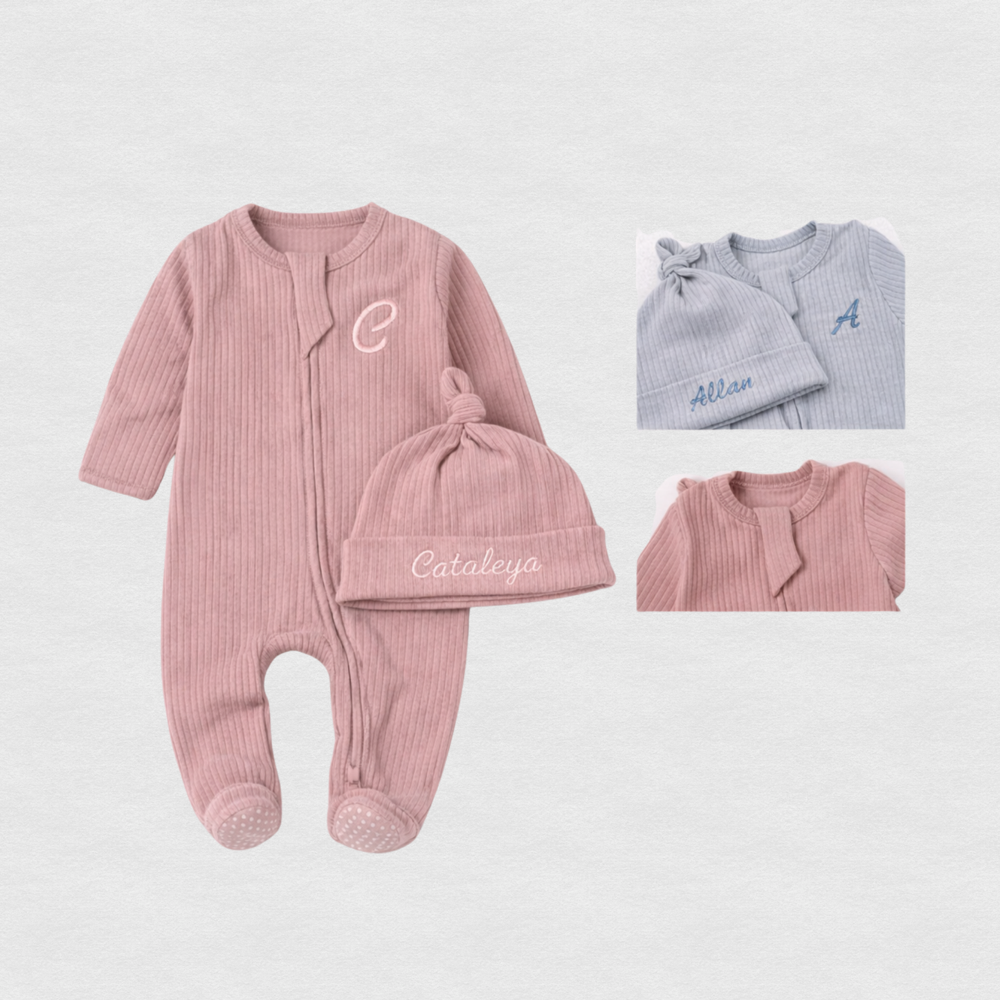 Personalized Organic Cotton Newborn Onesie & Beanie Set
