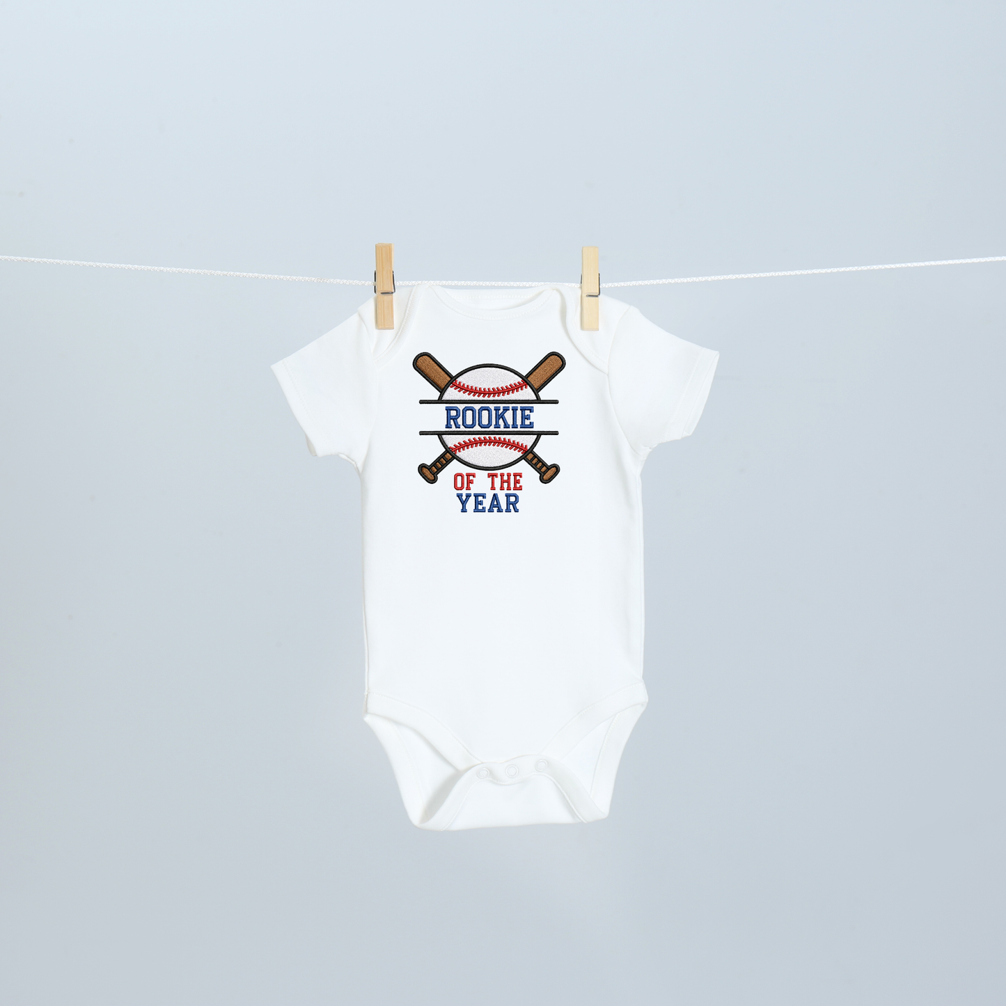 Rookie of the Year Embroidered Baseball Birthday Onesie