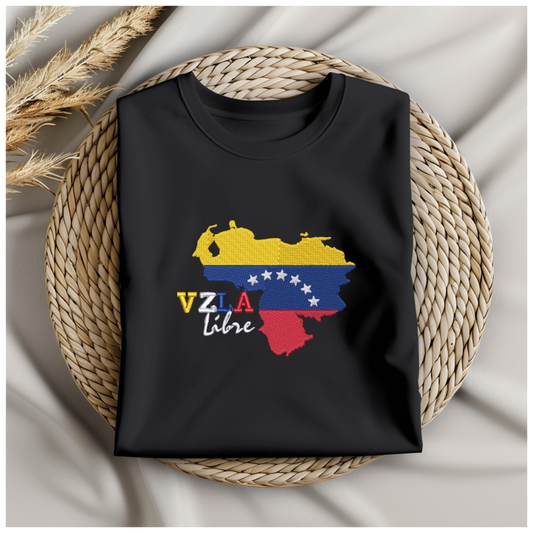 Short Sleeve T-Shirt Embroidery Venezuelan Map "VZLA Libre"