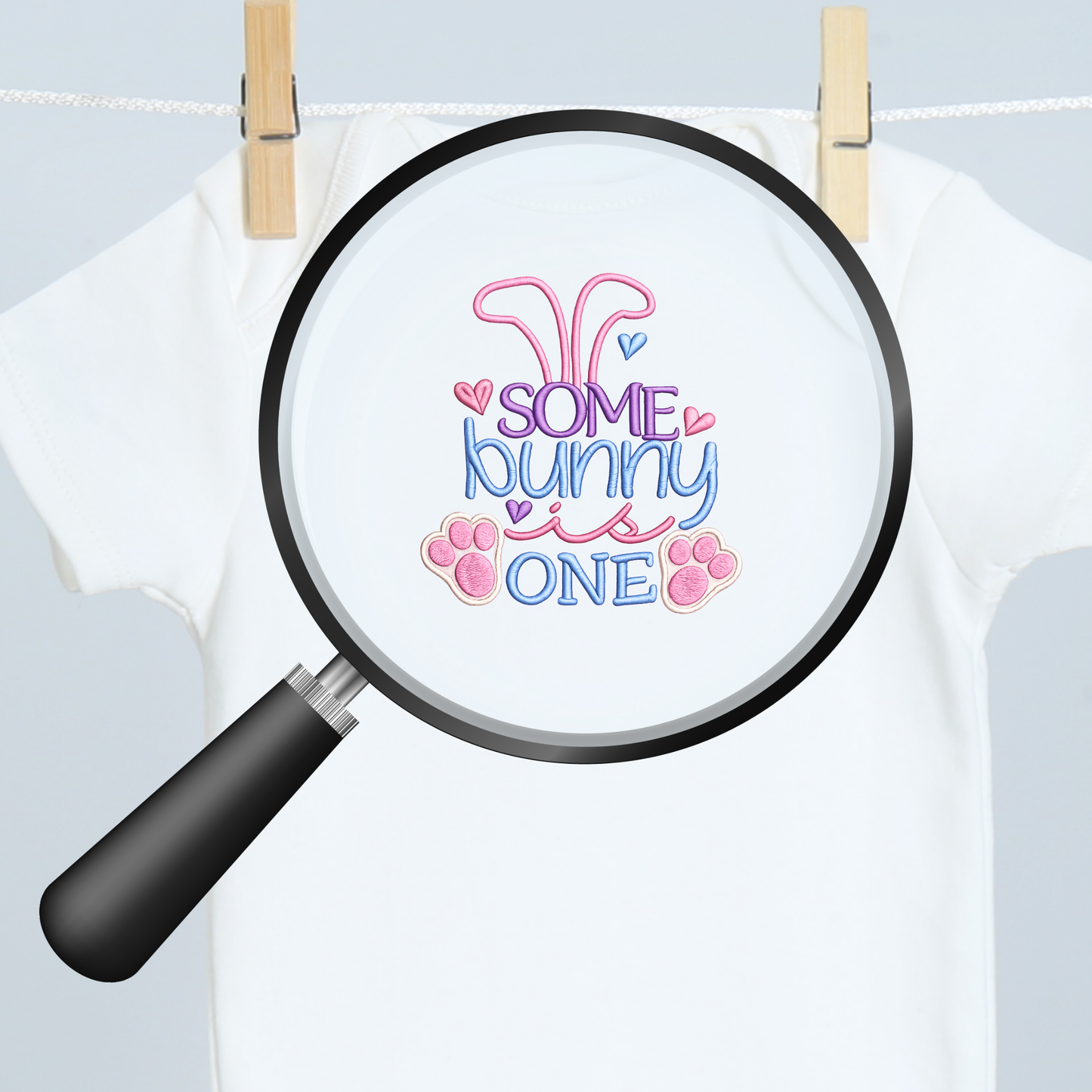 Some Bunny Is One Embroidered First Birthday Bodysuit