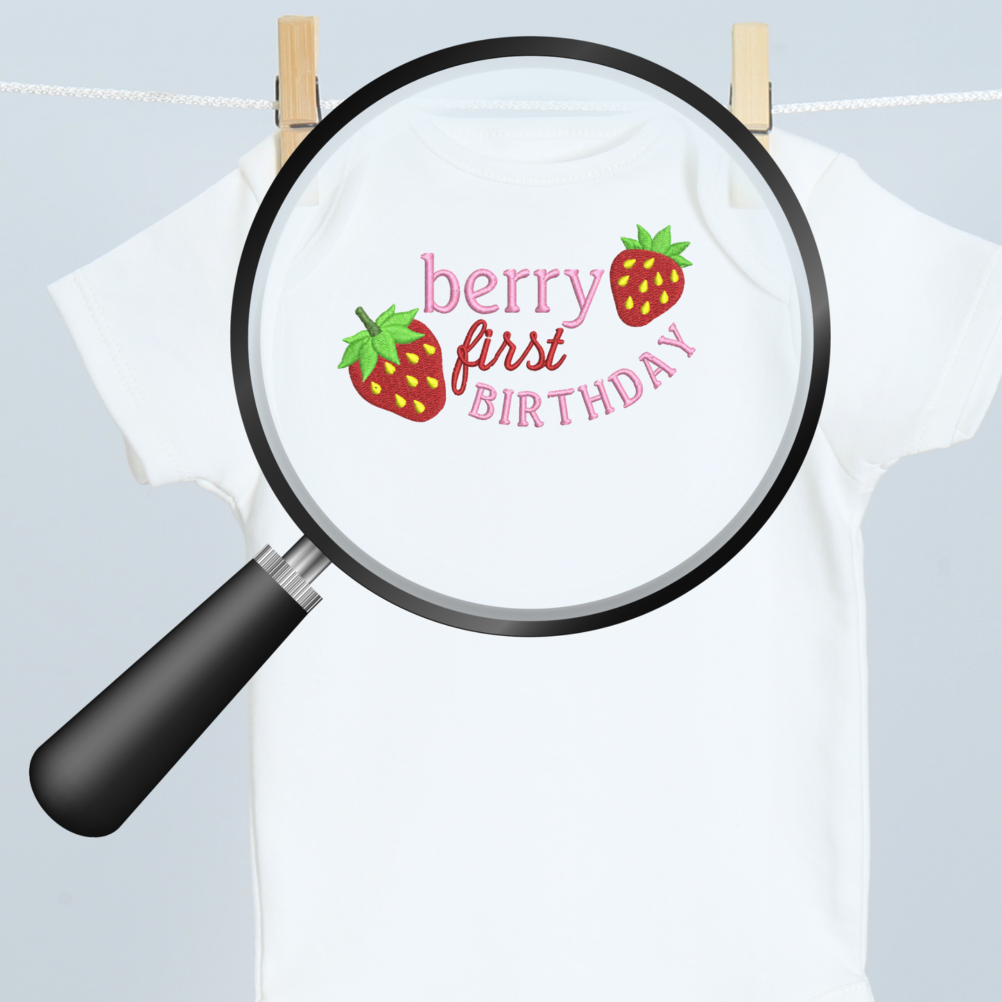 Berry First Birthday Embroidered Baby Onesie | Strawberry First Birthday Outfit | Baby Girl 1st Birthday Shirt | Cake Smash Outfit