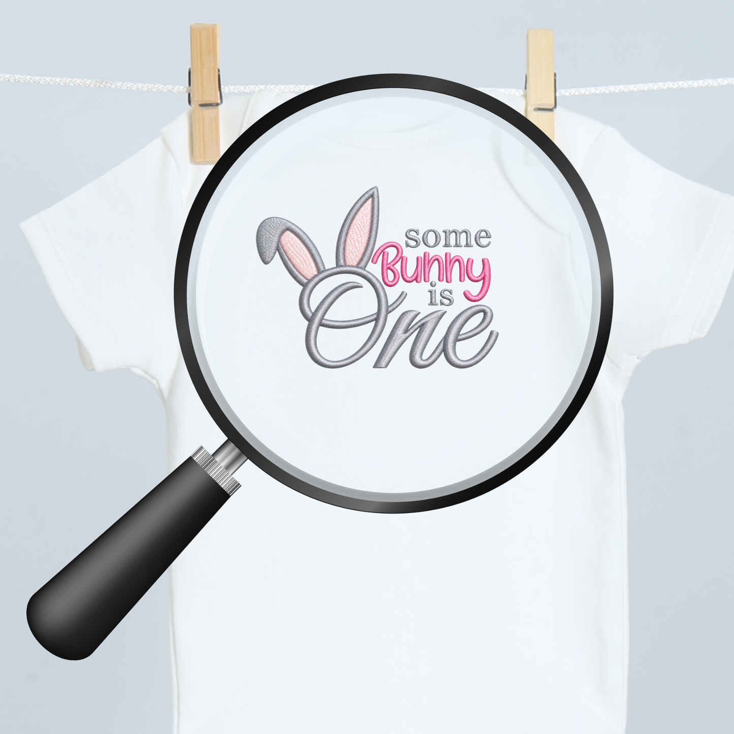 Some Bunny Is One Embroidered First Birthday Bodysuit