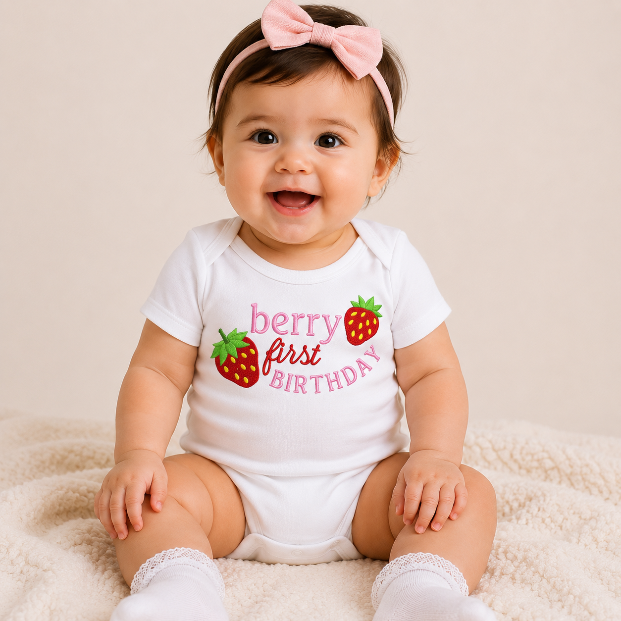 Berry First Birthday Embroidered Baby Onesie | Strawberry First Birthday Outfit | Baby Girl 1st Birthday Shirt | Cake Smash Outfit