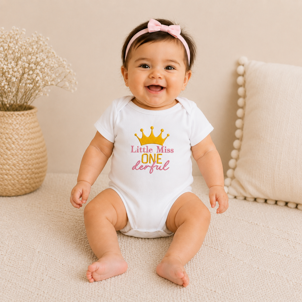 Little Miss ONEderful Embroidered First Birthday Onesie