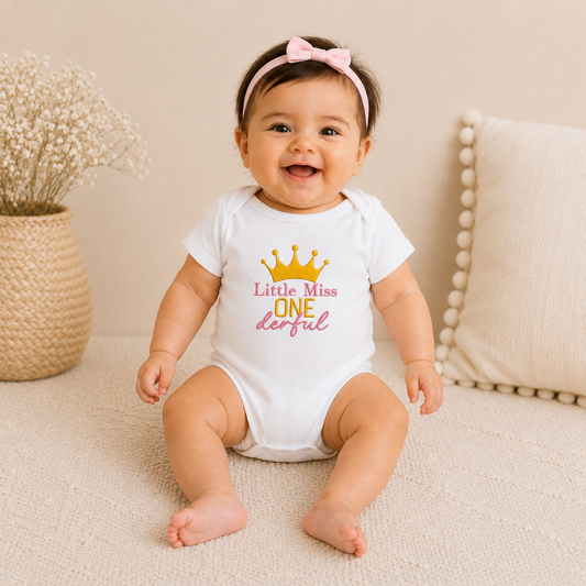 Little Miss ONEderful Embroidered First Birthday Onesie