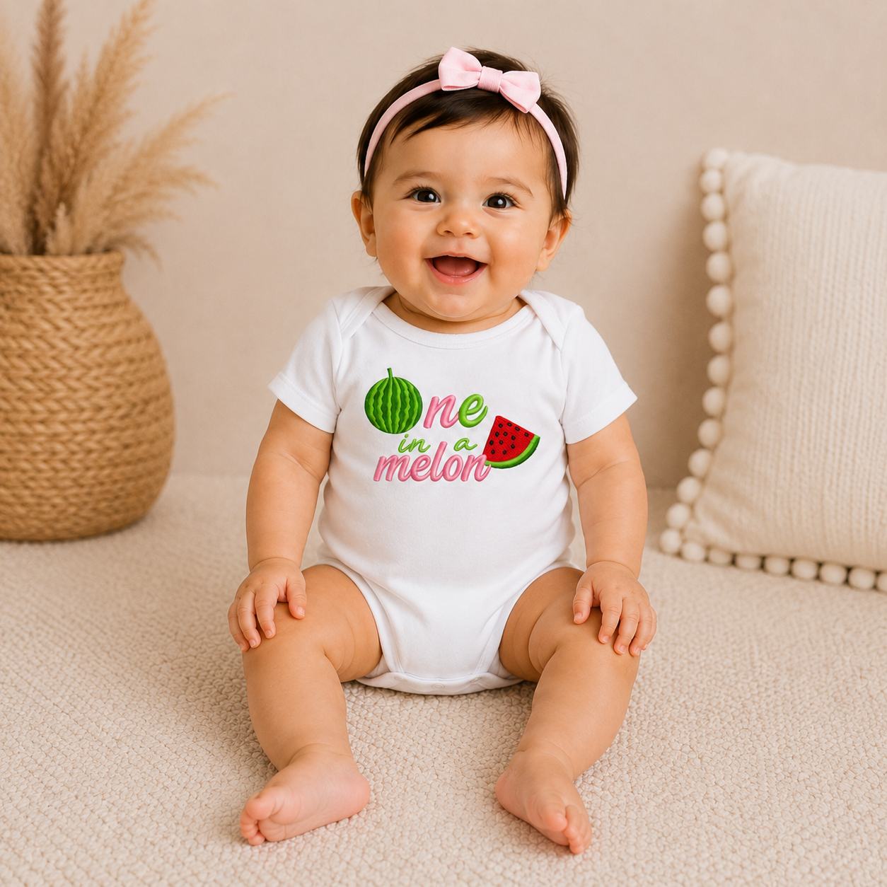 One in a Melon Embroidered First Birthday Onesie