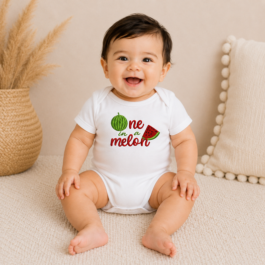 One in a Melon Embroidered Watermelon First Birthday Onesie