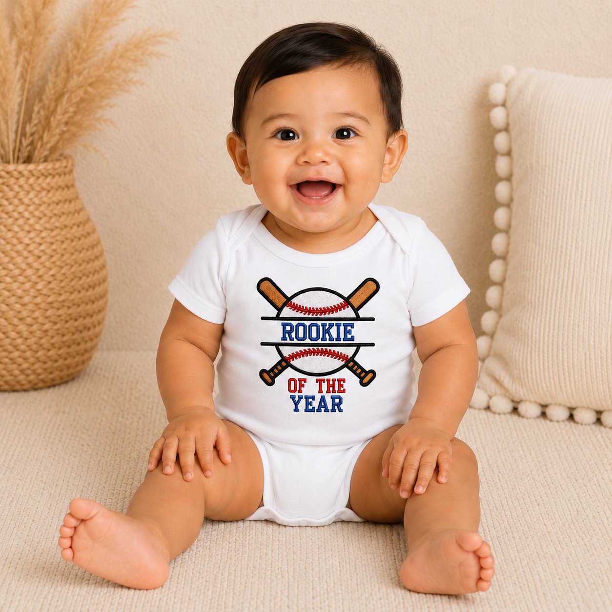 Rookie of the Year Embroidered Baseball Birthday Onesie