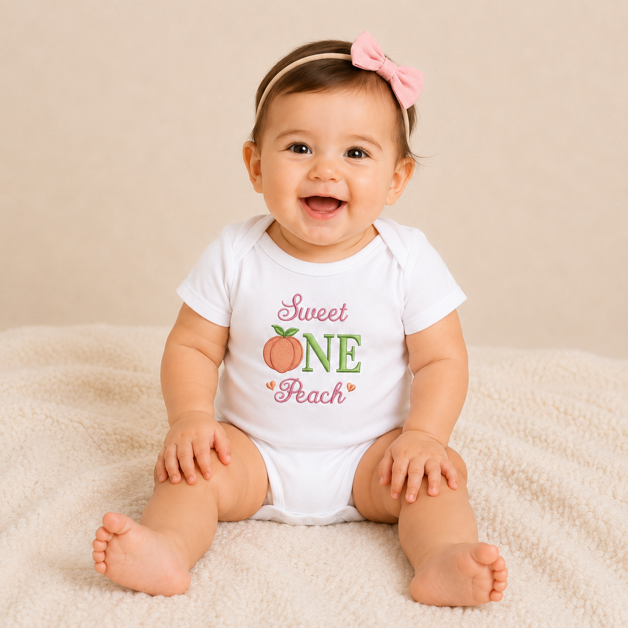 Sweet One Peach Embroidered First Birthday Bodysuit