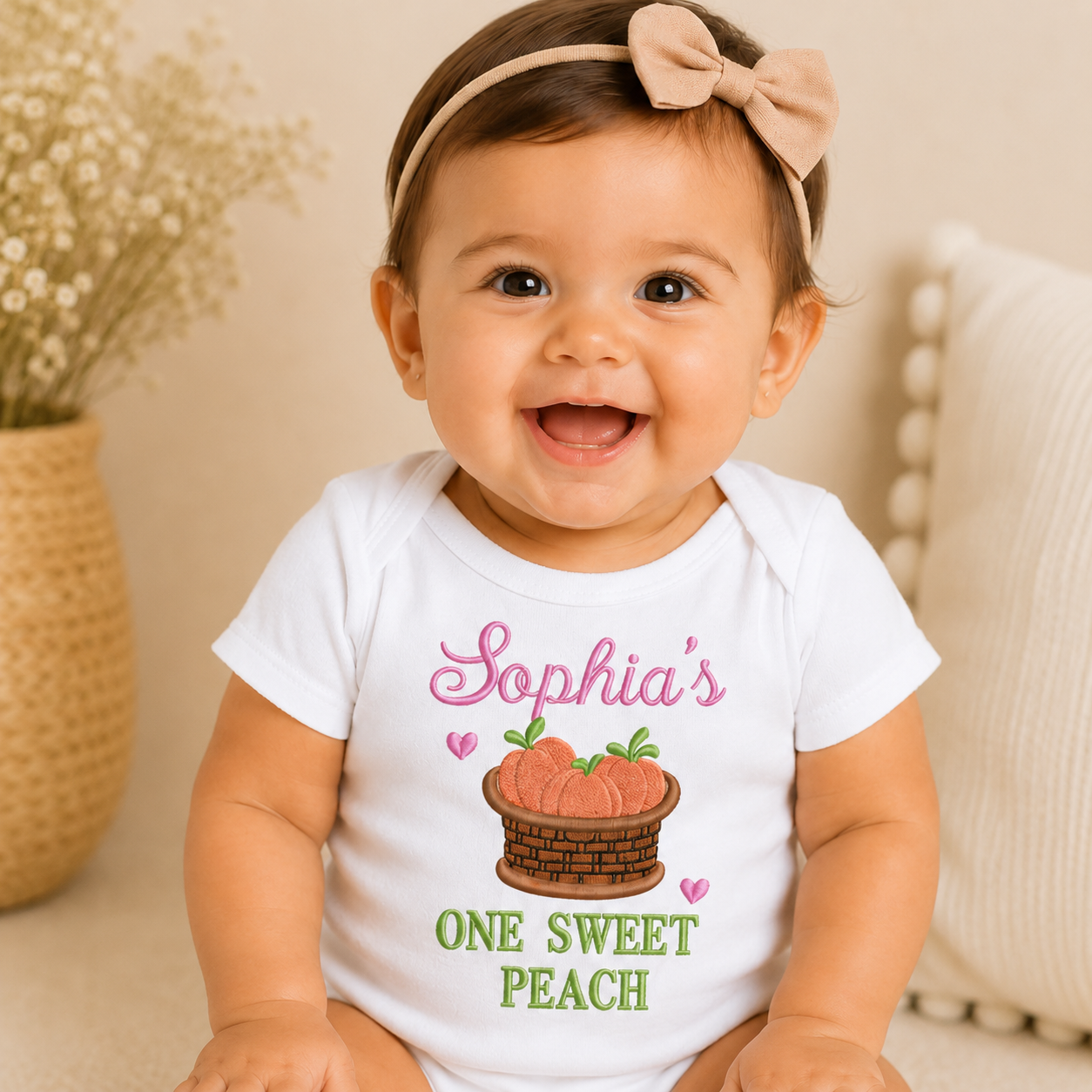 Personalized One Sweet Peach Birthday Onesie | Custom Peach First Birthday Outfit | Baby Girl 1st Birthday Bodysuit