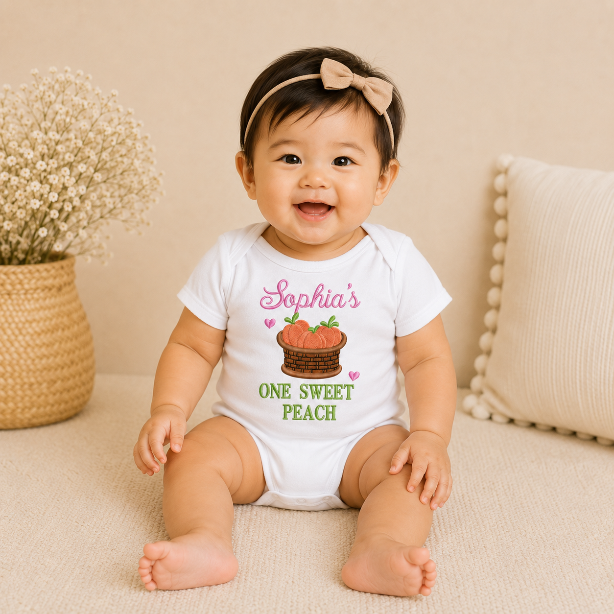 Personalized One Sweet Peach Birthday Onesie | Custom Peach First Birthday Outfit | Baby Girl 1st Birthday Bodysuit