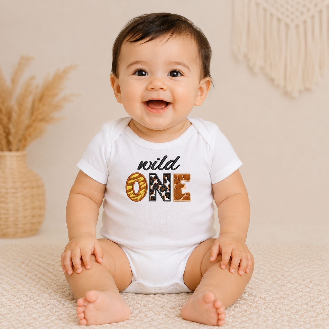 Wild One Embroidered First Birthday Bodysuit