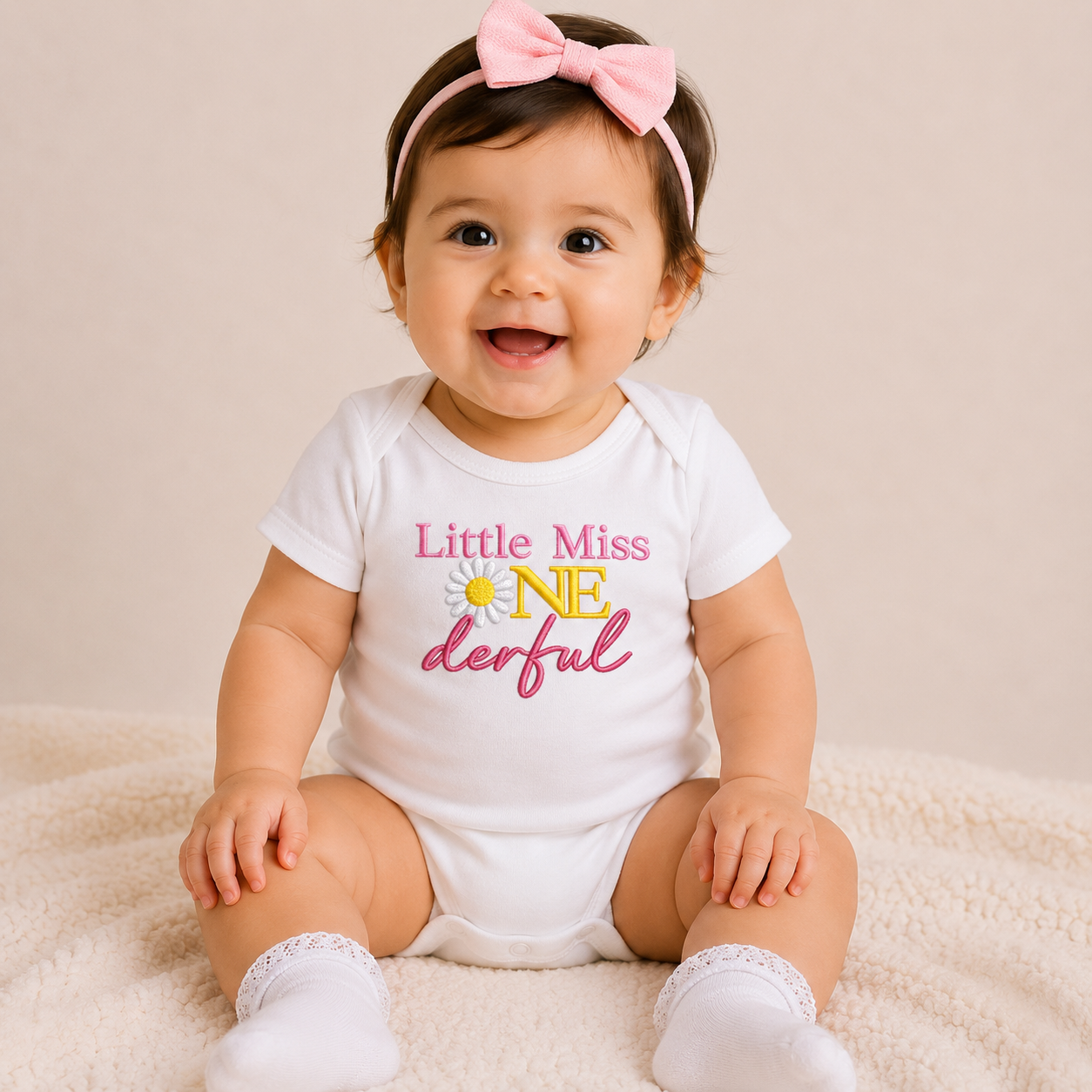 Little Miss ONEderful Daisy Embroidered First Birthday Onesie