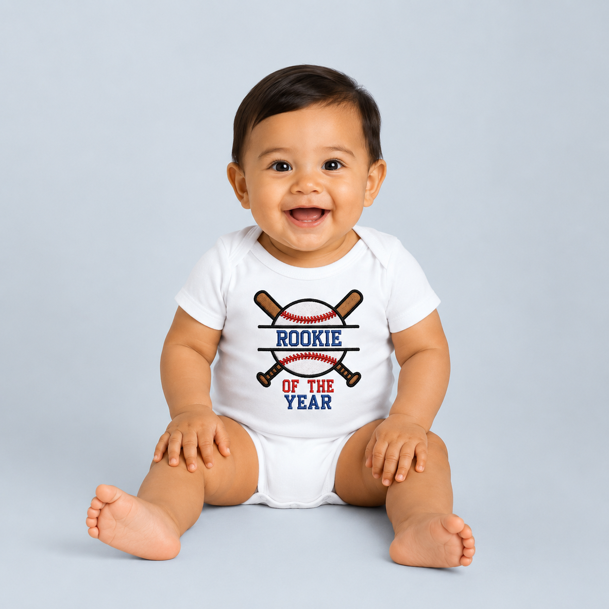Rookie of the Year Embroidered Baseball Birthday Onesie