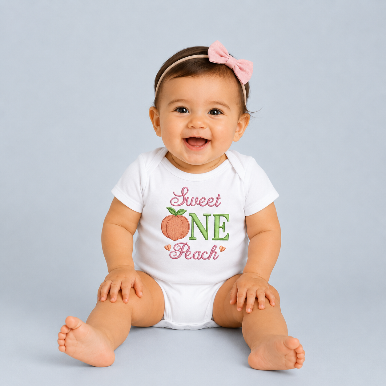 Sweet One Peach Embroidered First Birthday Bodysuit