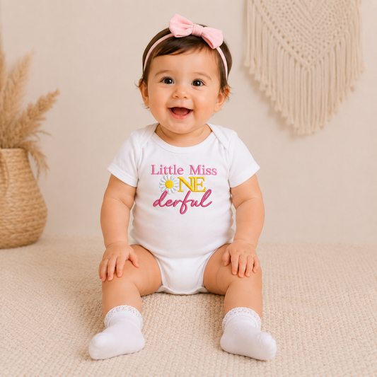 Little Miss ONEderful Daisy Embroidered First Birthday Onesie