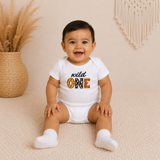 Wild One Embroidered First Birthday Bodysuit