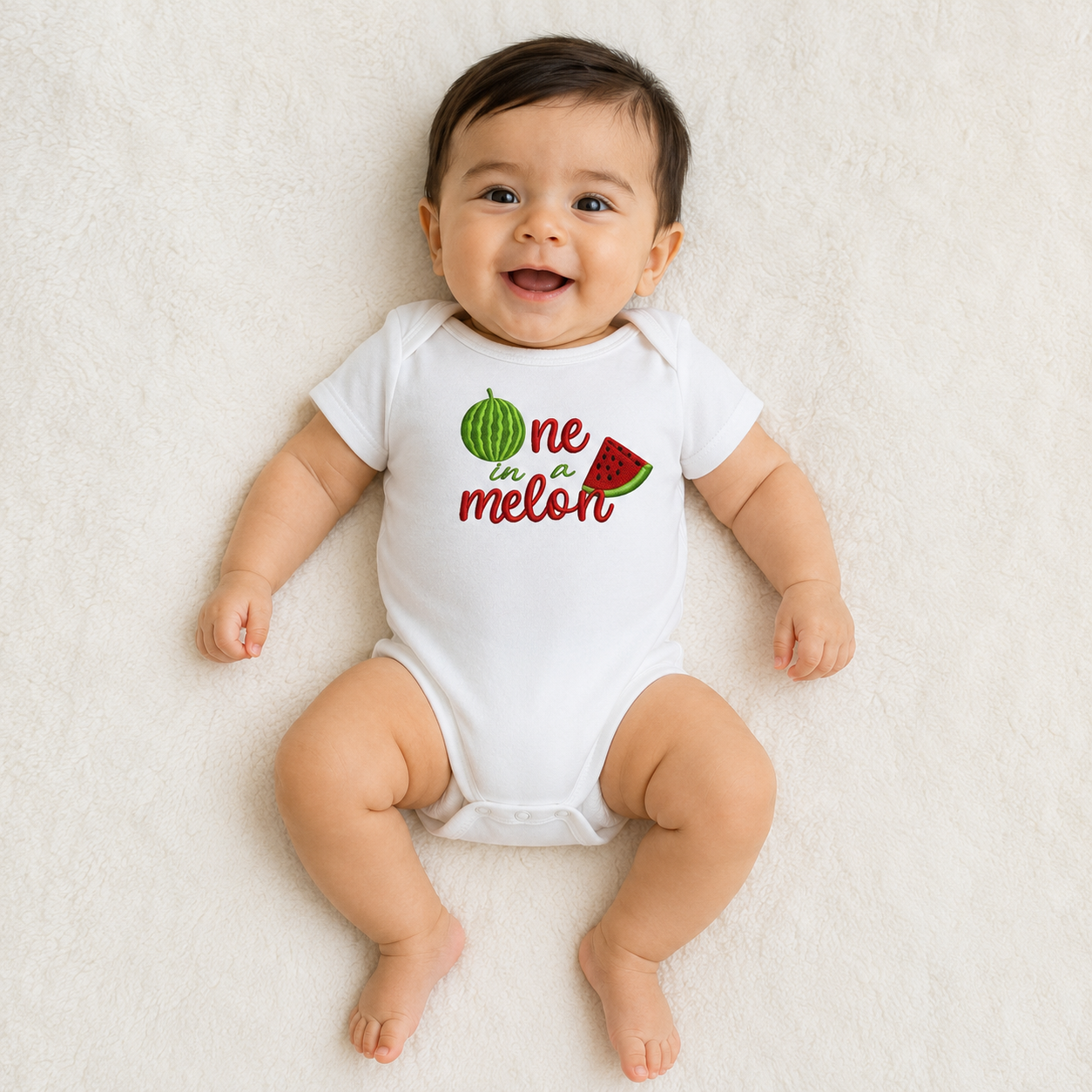 One in a Melon Embroidered Watermelon First Birthday Onesie