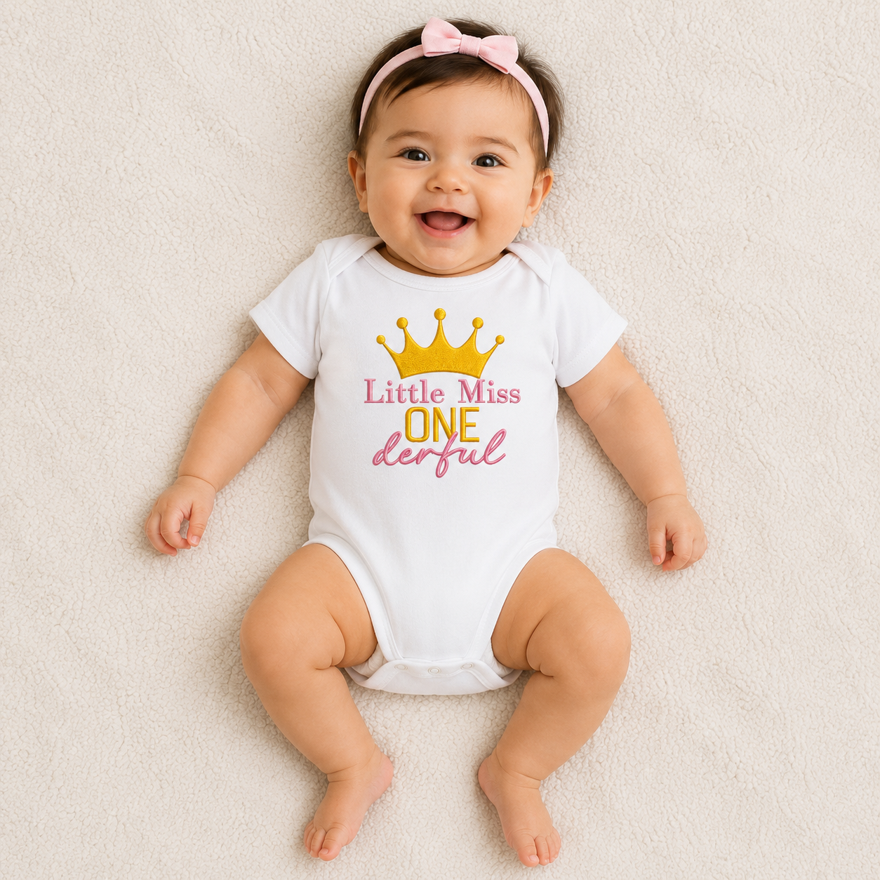 Little Miss ONEderful Embroidered First Birthday Onesie
